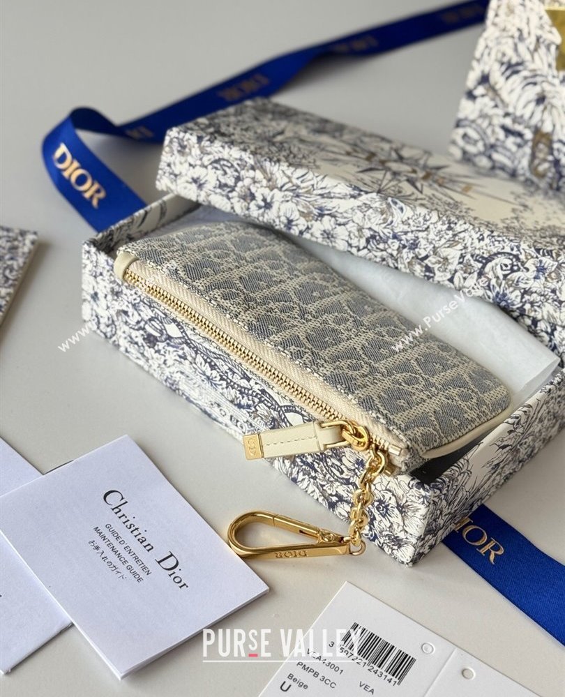 Dior DiorTravel Myrte Zipped Key Case in Blue Oblique Chambray-Effect Embroidery 2025 S2177UTZQ (XXG-250806084)