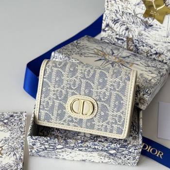 Dior 30 Montaigne Glycine Card Holder in Blue Oblique Chambray-Effect Embroidery 2025 S2300UWHC (XXG-250806088)