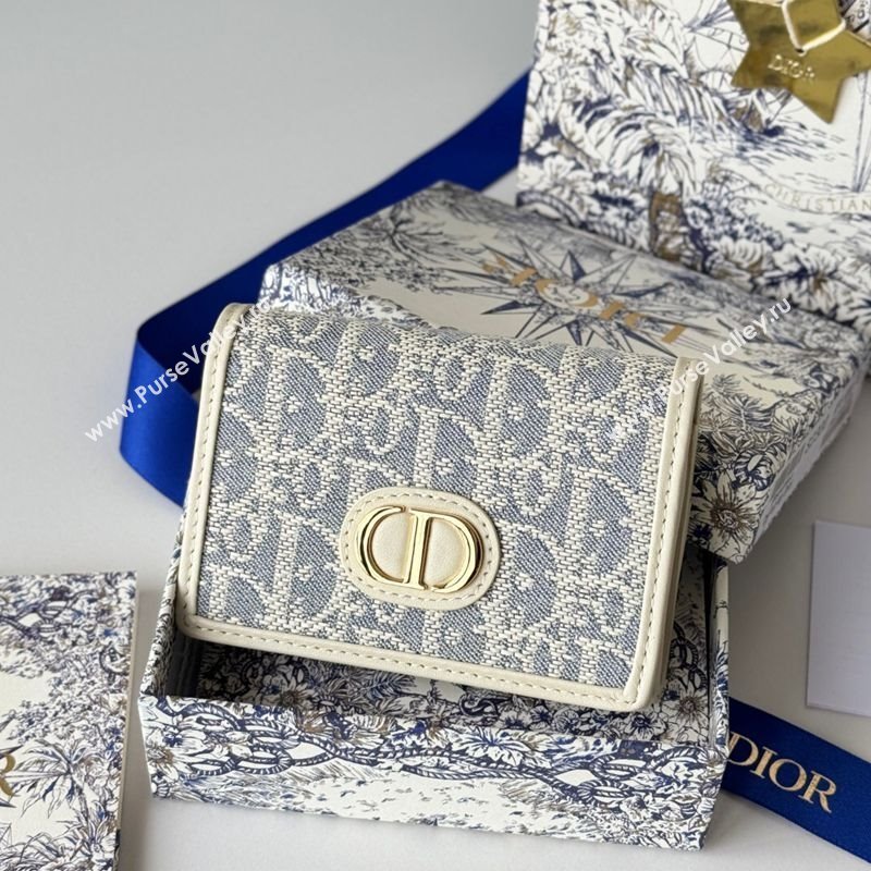 Dior 30 Montaigne Glycine Card Holder in Blue Oblique Chambray-Effect Embroidery 2025 S2300UWHC (XXG-250806088)