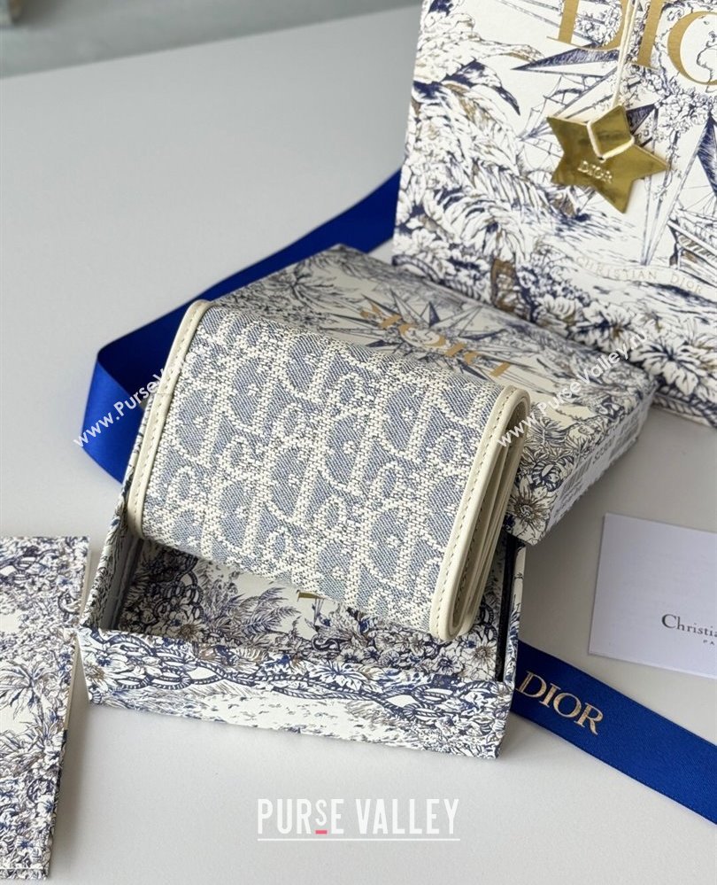 Dior 30 Montaigne Glycine Card Holder in Blue Oblique Chambray-Effect Embroidery 2025 S2300UWHC (XXG-250806088)