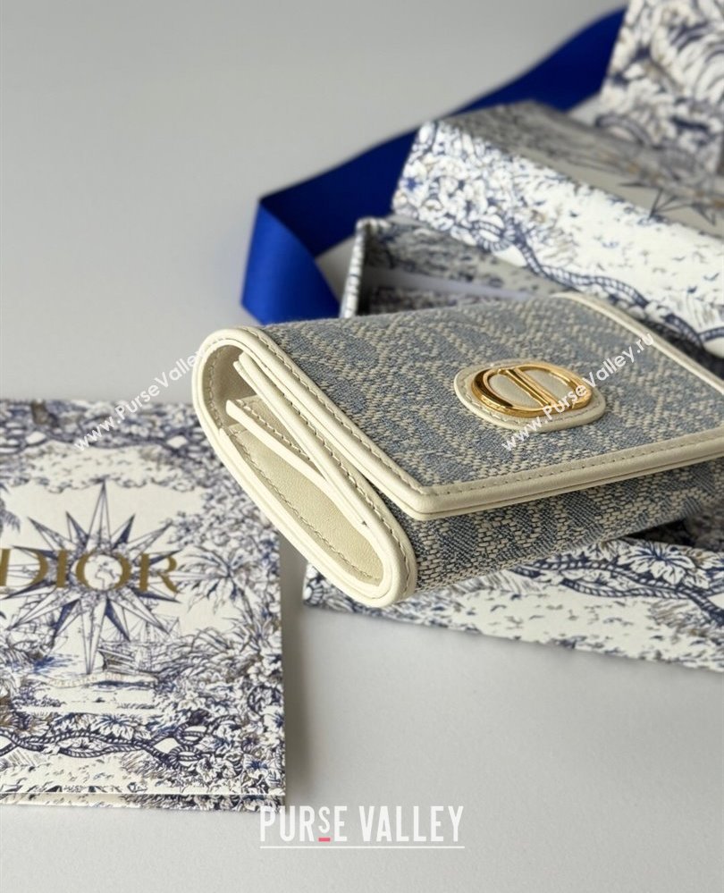 Dior 30 Montaigne Glycine Card Holder in Blue Oblique Chambray-Effect Embroidery 2025 S2300UWHC (XXG-250806088)