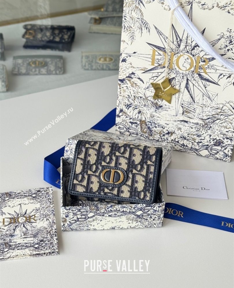 Dior 30 Montaigne Glycine Card Holder in Blue Dior Oblique Jacquard2025 S2300UWHC (XXG-250806089)