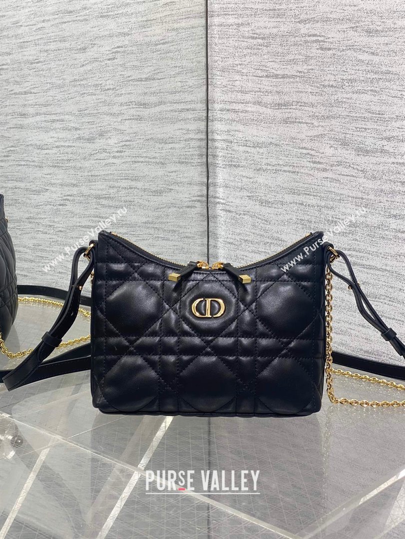 Dior Miss Caro Diorling Mini Bag with Chain in Macrocannage Lambskin Black 2025 M6285 (XXG-250806026)