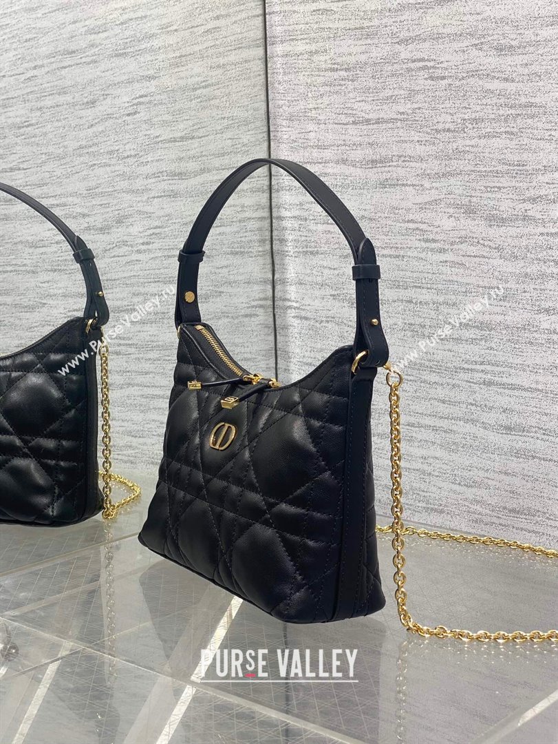 Dior Miss Caro Diorling Mini Bag with Chain in Macrocannage Lambskin Black 2025 M6285 (XXG-250806026)