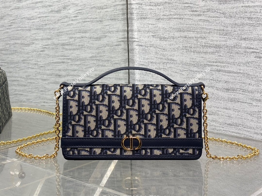 Dior 30 Montaigne Cigale Pouch with Chain in Blue Dior Oblique Jacquard 2025 (XXG-250806038)