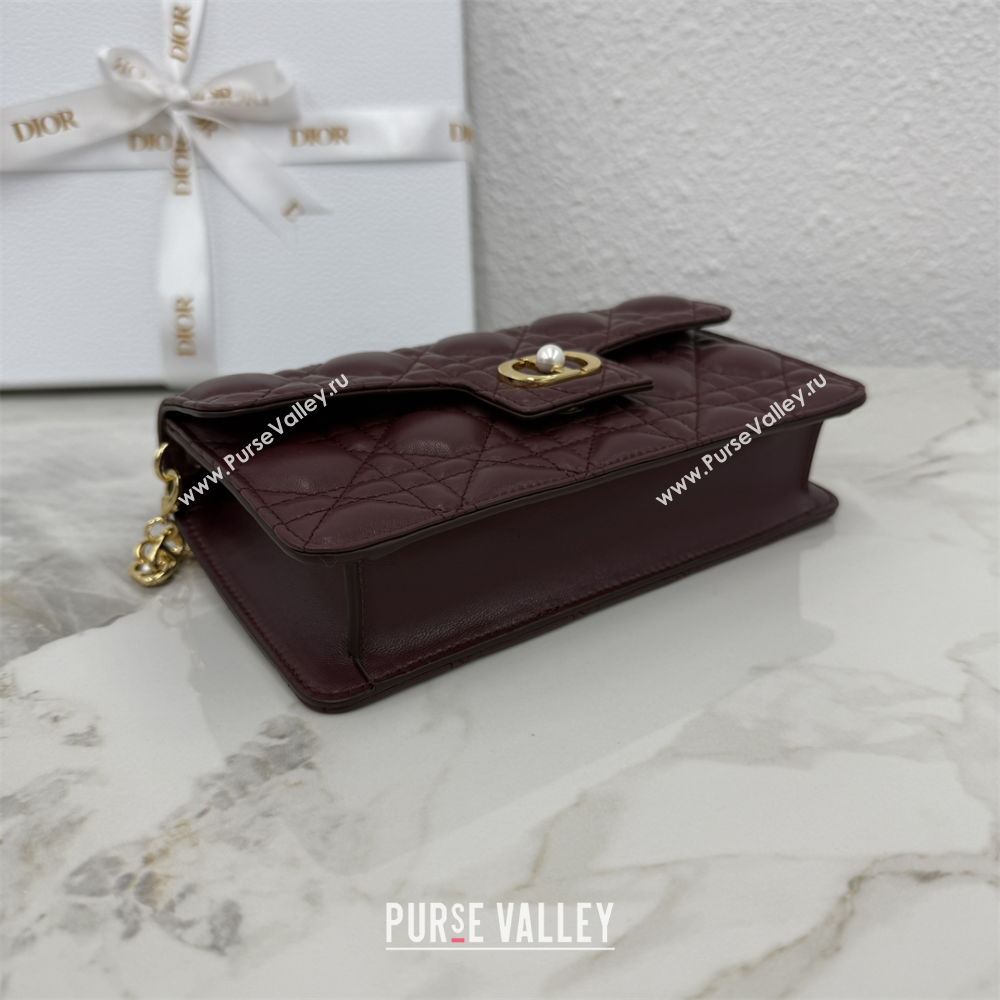 Dior Jolie East-West Bag in Cannage Lamb Leather and Flat Cannage Calfskin Dark Burgundy 2025 S3117 (XXG-250806109)