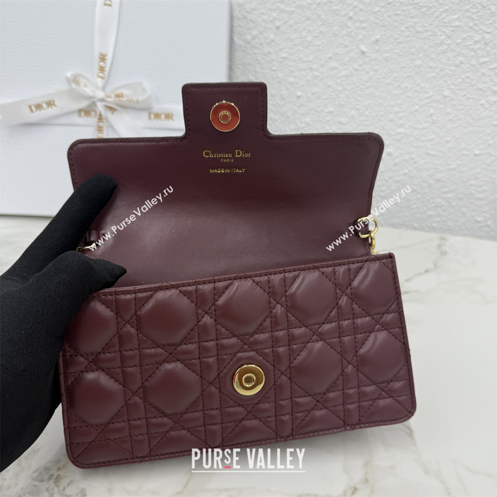 Dior Jolie East-West Bag in Cannage Lamb Leather and Flat Cannage Calfskin Dark Burgundy 2025 S3117 (XXG-250806109)