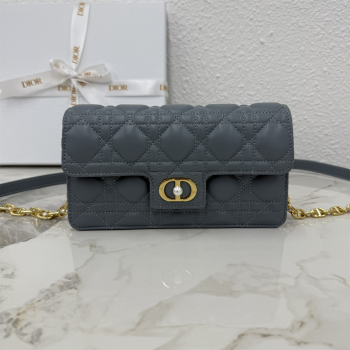 Dior Jolie East-West Bag in Cannage Lamb Leather and Flat Cannage Calfskin Dark Grey 2025 S3117 (XXG-250806110)