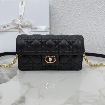 Dior Jolie East-West Bag in Cannage Lamb Leather and Flat Cannage Calfskin Black 2025 S3117 (XXG-250806101)