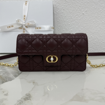 Dior Jolie East-West Bag in Cannage Lamb Leather and Flat Cannage Calfskin Dark Burgundy 2025 S3117 (XXG-250806109)