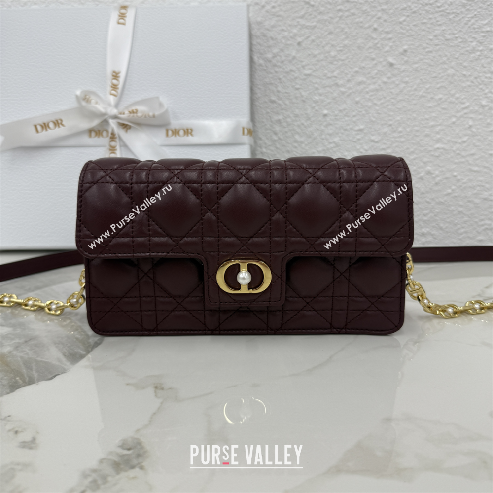 Dior Jolie East-West Bag in Cannage Lamb Leather and Flat Cannage Calfskin Dark Burgundy 2025 S3117 (XXG-250806109)