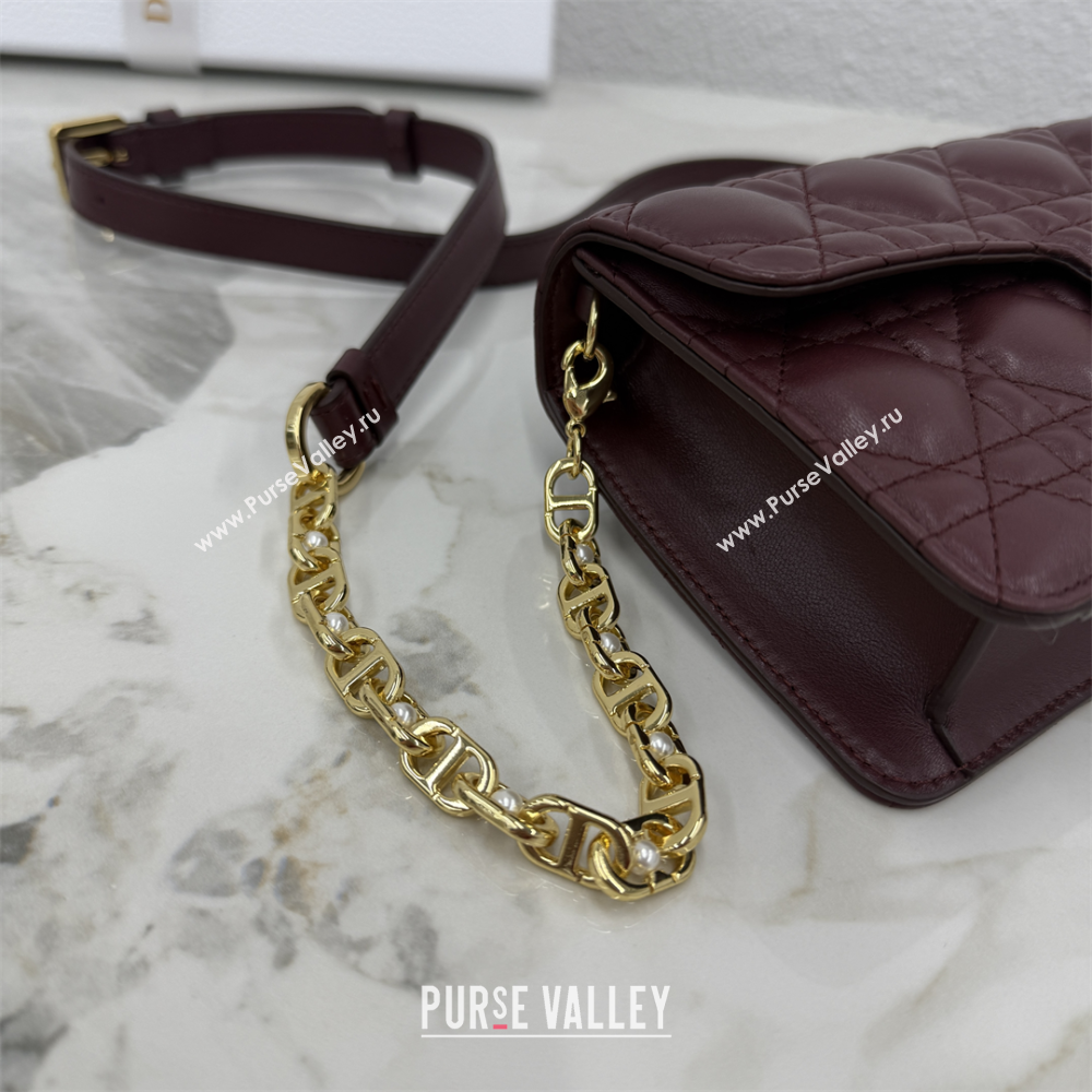 Dior Jolie East-West Bag in Cannage Lamb Leather and Flat Cannage Calfskin Dark Burgundy 2025 S3117 (XXG-250806109)