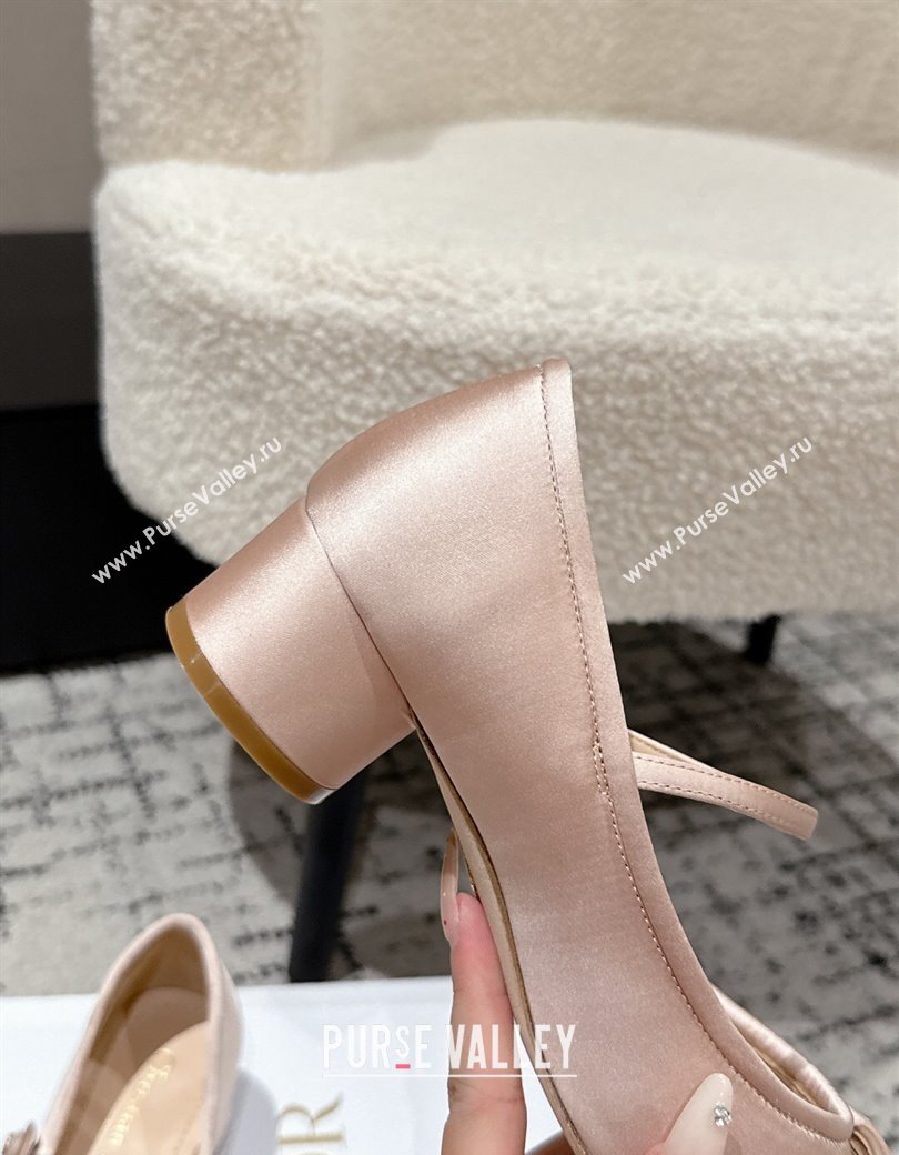 Dior Lovely-D Mary Janes Pumps in Satin with Bow Light Pink 2025 (MD-250822003)