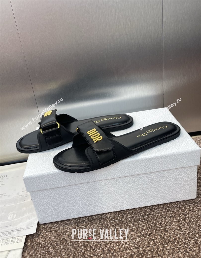 Dior Dioriviera Dioract Flat Slides Sandal in Lambskin and Rubber Black 2025 (JC-250822039)