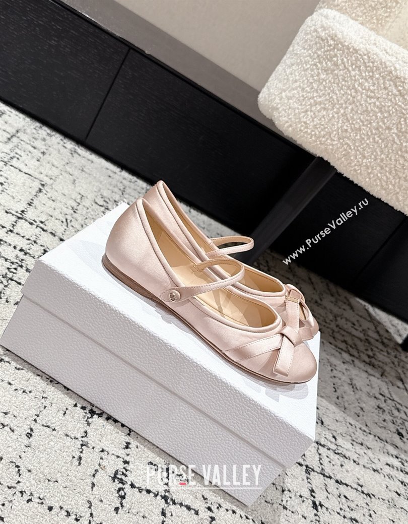 Dior Lovely-D Mary Janes Ballet Flats in Satin with Bow Light Pink 2025 (MD-250822004)