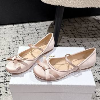 Dior Lovely-D Mary Janes Ballet Flats in Satin with Bow Light Pink 2025 (MD-250822004)