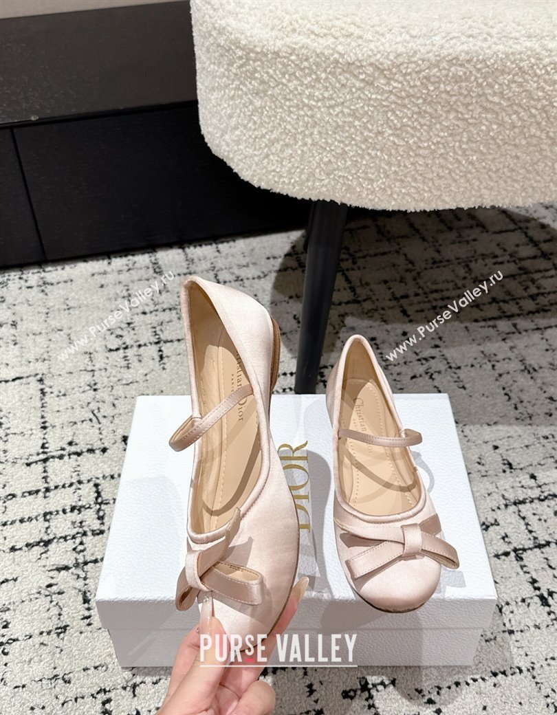 Dior Lovely-D Mary Janes Ballet Flats in Satin with Bow Light Pink 2025 (MD-250822004)