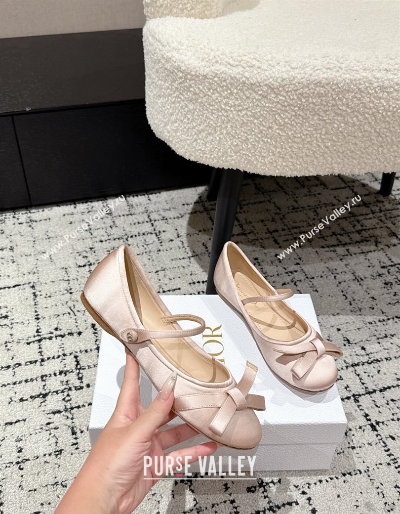 Dior Lovely-D Mary Janes Ballet Flats in Satin with Bow Light Pink 2025 (MD-250822004)