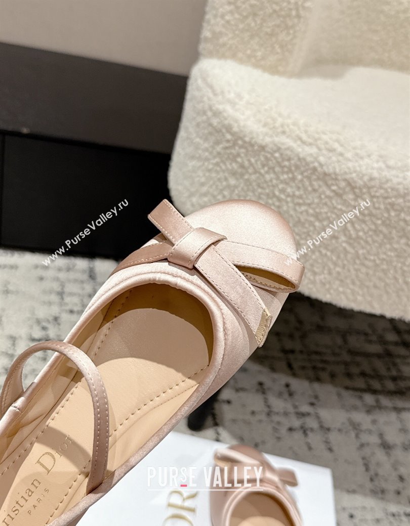 Dior Lovely-D Mary Janes Ballet Flats in Satin with Bow Light Pink 2025 (MD-250822004)