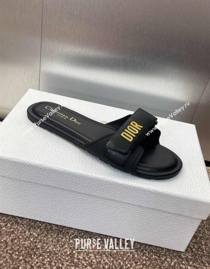 Dior Dioriviera Dioract Flat Slides Sandal in Lambskin and Rubber Black 2025 (JC-250822039)
