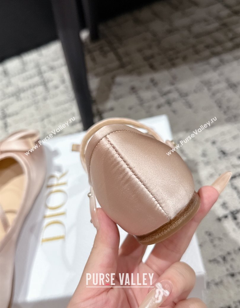 Dior Lovely-D Mary Janes Ballet Flats in Satin with Bow Light Pink 2025 (MD-250822004)