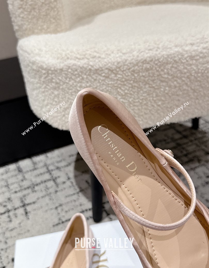 Dior Lovely-D Mary Janes Ballet Flats in Satin with Bow Light Pink 2025 (MD-250822004)