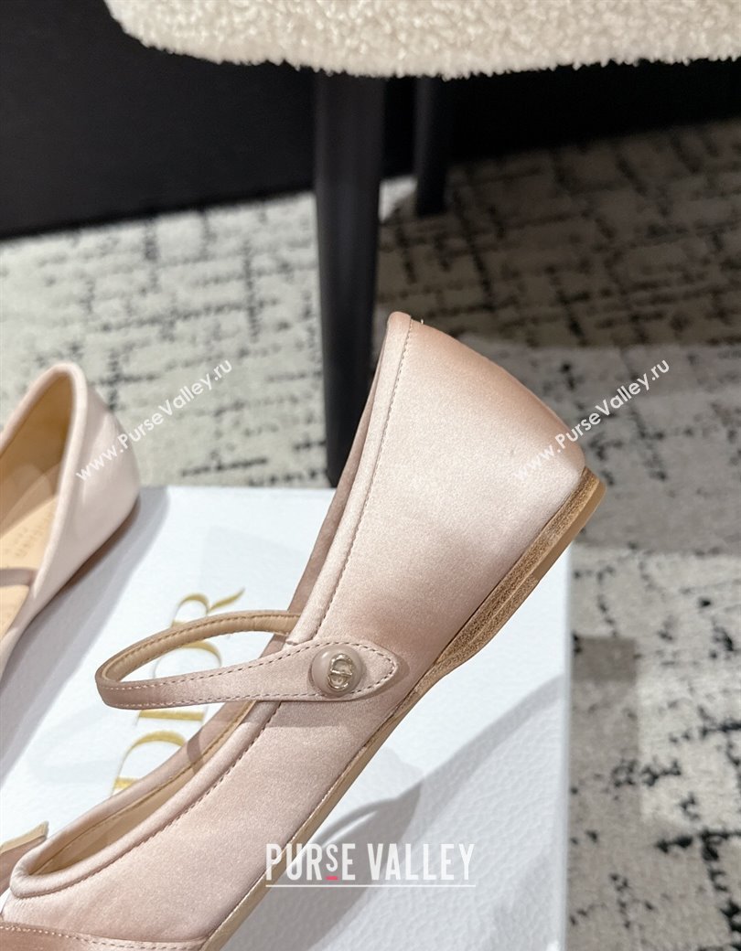 Dior Lovely-D Mary Janes Ballet Flats in Satin with Bow Light Pink 2025 (MD-250822004)