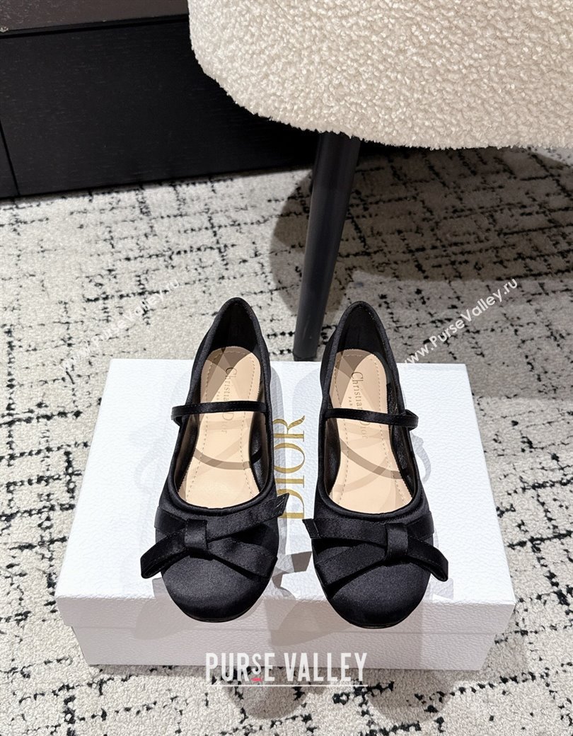 Dior Lovely-D Mary Janes Ballet Flats in Satin with Bow Black 2025 (MD-250822005)