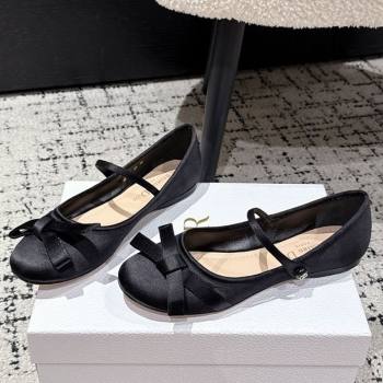 Dior Lovely-D Mary Janes Ballet Flats in Satin with Bow Black 2025 (MD-250822005)