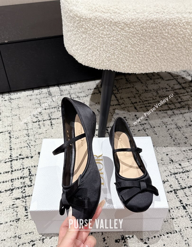 Dior Lovely-D Mary Janes Ballet Flats in Satin with Bow Black 2025 (MD-250822005)