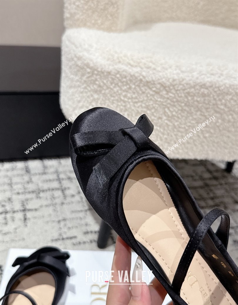 Dior Lovely-D Mary Janes Ballet Flats in Satin with Bow Black 2025 (MD-250822005)