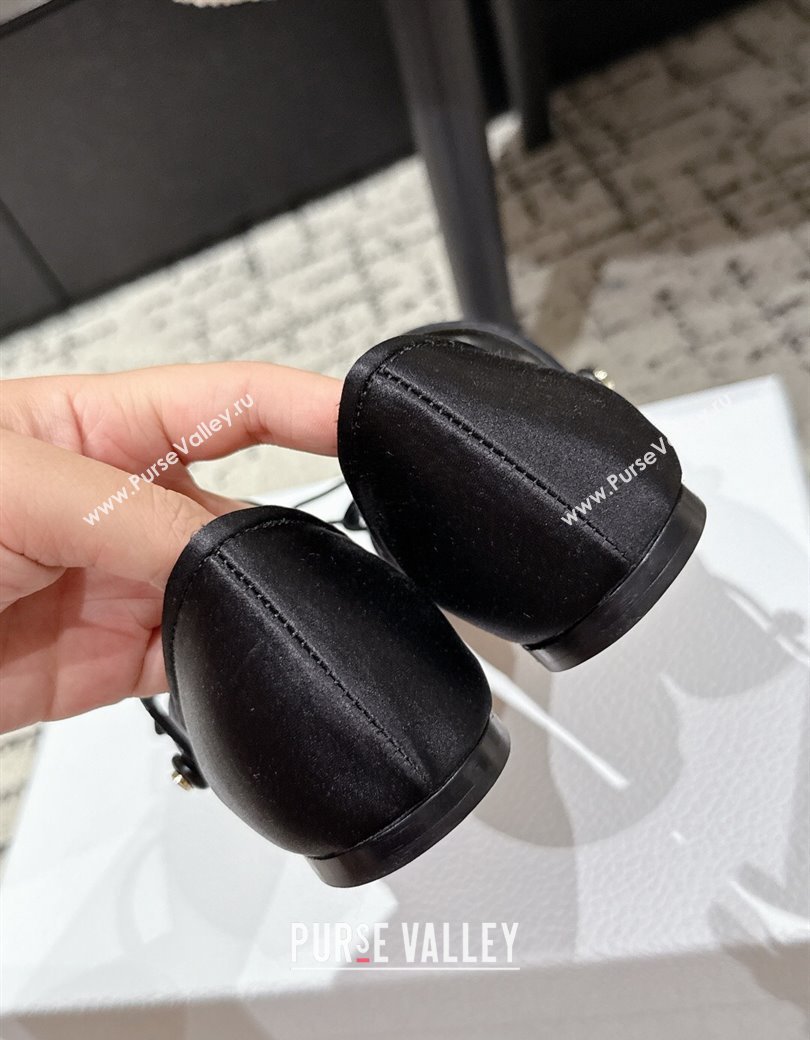 Dior Lovely-D Mary Janes Ballet Flats in Satin with Bow Black 2025 (MD-250822005)