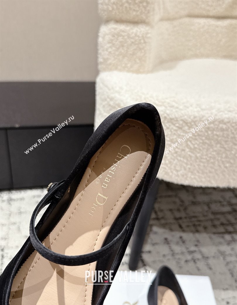 Dior Lovely-D Mary Janes Ballet Flats in Satin with Bow Black 2025 (MD-250822005)