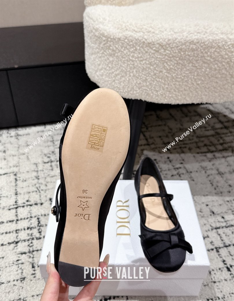 Dior Lovely-D Mary Janes Ballet Flats in Satin with Bow Black 2025 (MD-250822005)