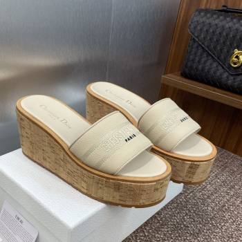 Dior Dway Platform Wedge Slides Sandal 10cm in Grained Calfskin Cream 2025 0822 (JC-250822043)