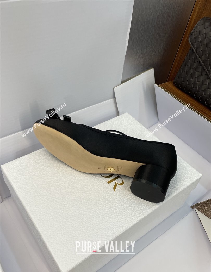 Dior Lovely-D Mary Janes Pumps in Satin with Bow Black 2025 (JC-250822001)
