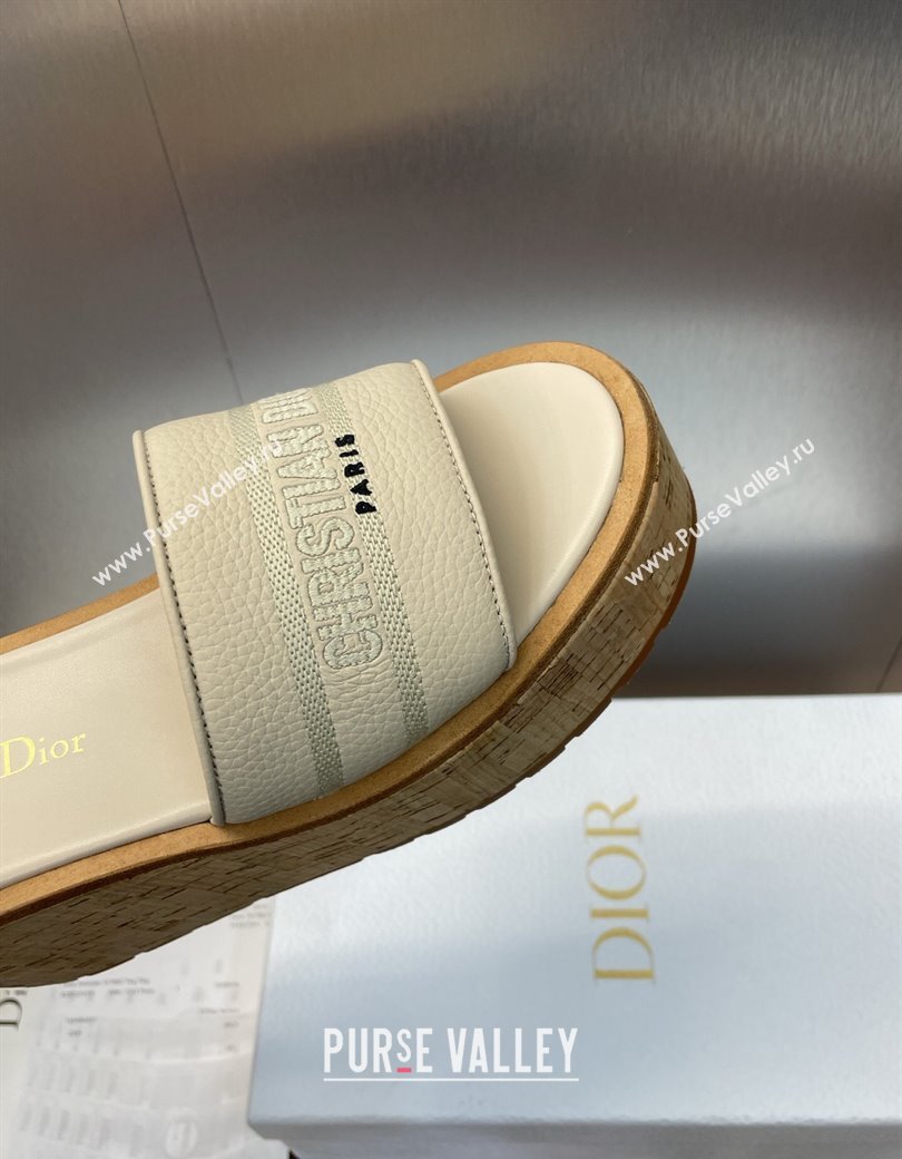 Dior Dway Platform Wedge Slides Sandal 10cm in Grained Calfskin Cream 2025 0822 (JC-250822043)