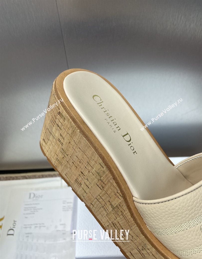 Dior Dway Platform Wedge Slides Sandal 10cm in Grained Calfskin Cream 2025 0822 (JC-250822043)