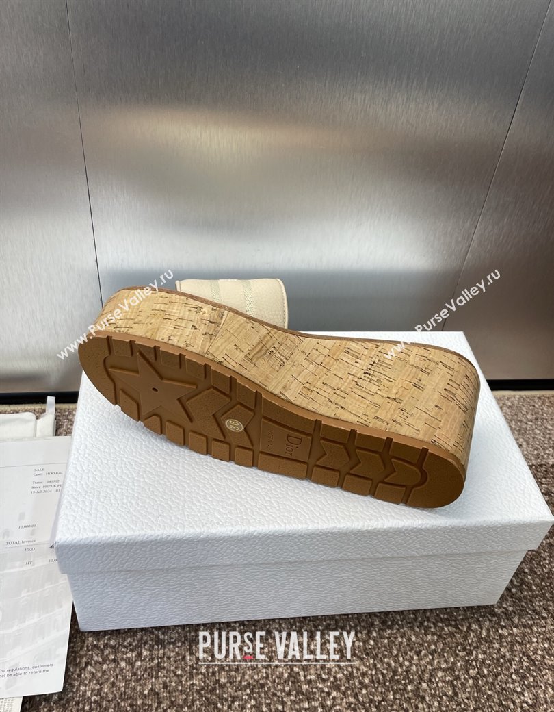 Dior Dway Platform Wedge Slides Sandal 10cm in Grained Calfskin Cream 2025 0822 (JC-250822043)