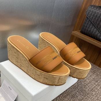 Dior Dway Platform Wedge Slides Sandal 10cm in Grained Calfskin Brown 2025 0822 (JC-250822044)