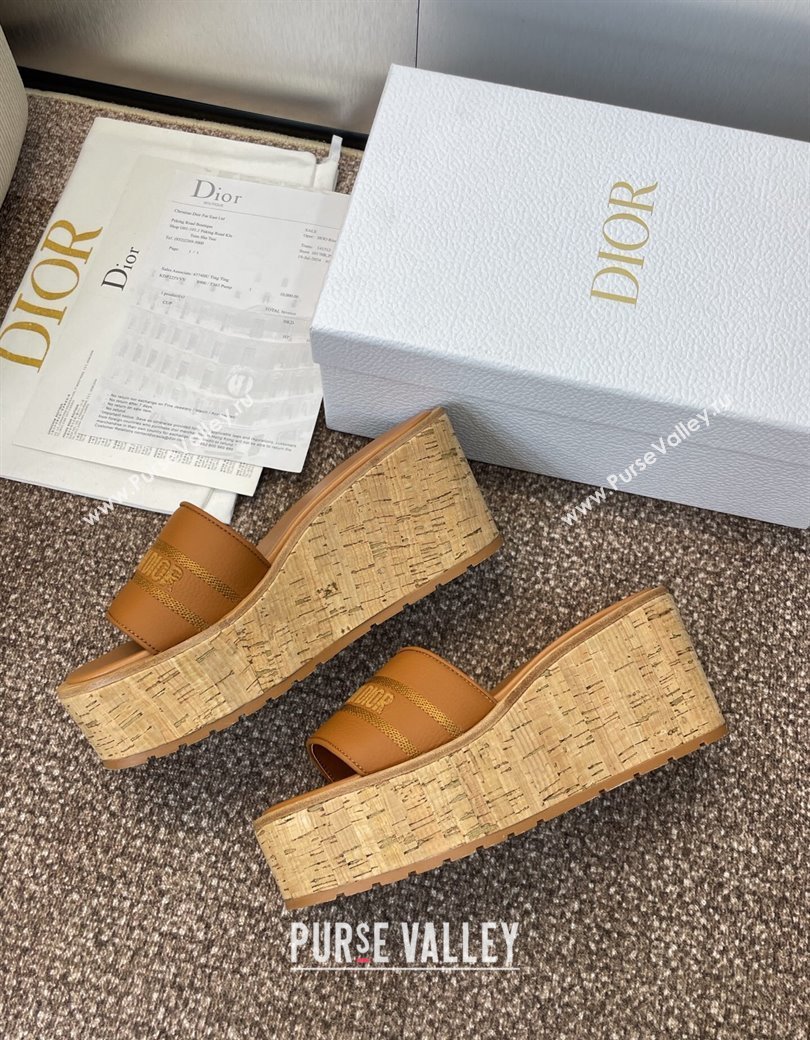 Dior Dway Platform Wedge Slides Sandal 10cm in Grained Calfskin Brown 2025 0822 (JC-250822044)
