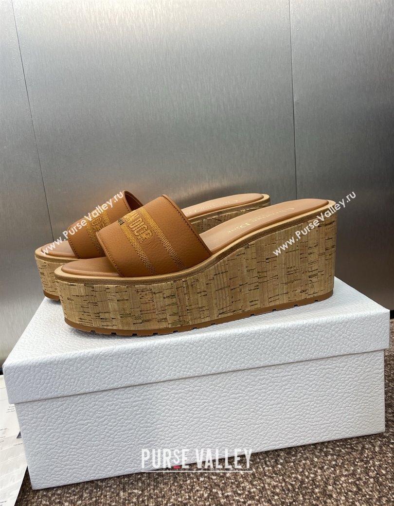 Dior Dway Platform Wedge Slides Sandal 10cm in Grained Calfskin Brown 2025 0822 (JC-250822044)