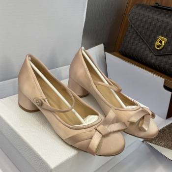 Dior Lovely-D Mary Janes Pumps in Satin with Bow Nude 2025 (JC-250822002)