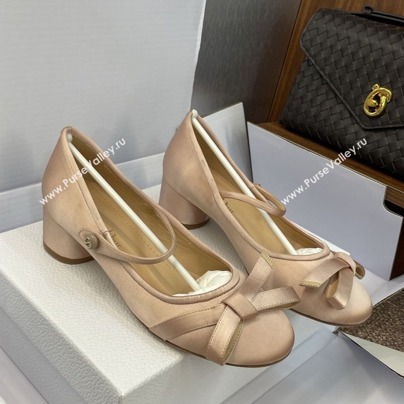 Dior Lovely-D Mary Janes Pumps in Satin with Bow Nude 2025 (JC-250822002)