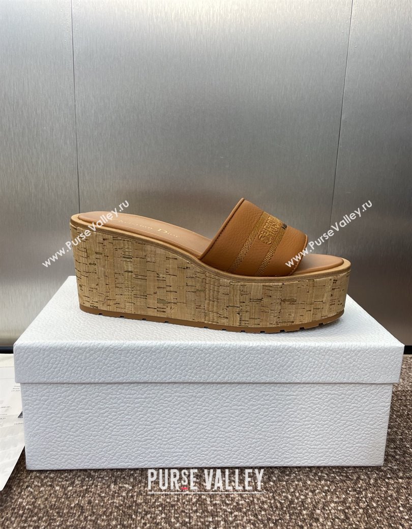 Dior Dway Platform Wedge Slides Sandal 10cm in Grained Calfskin Brown 2025 0822 (JC-250822044)