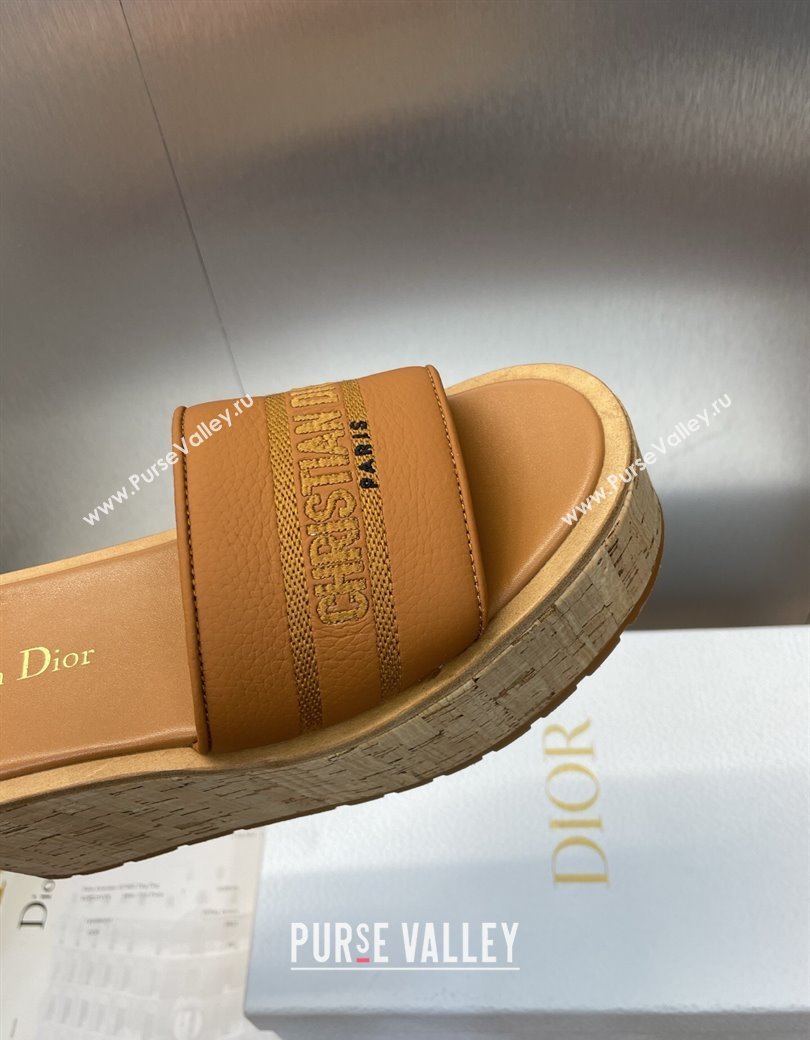 Dior Dway Platform Wedge Slides Sandal 10cm in Grained Calfskin Brown 2025 0822 (JC-250822044)