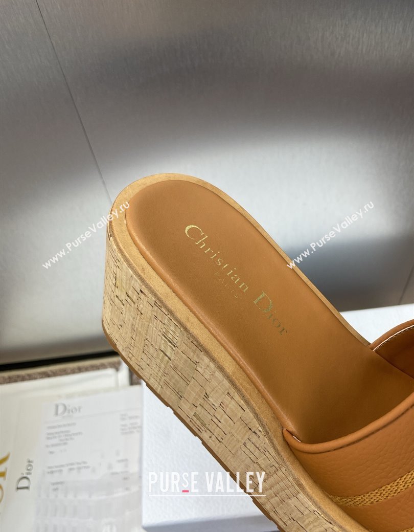 Dior Dway Platform Wedge Slides Sandal 10cm in Grained Calfskin Brown 2025 0822 (JC-250822044)