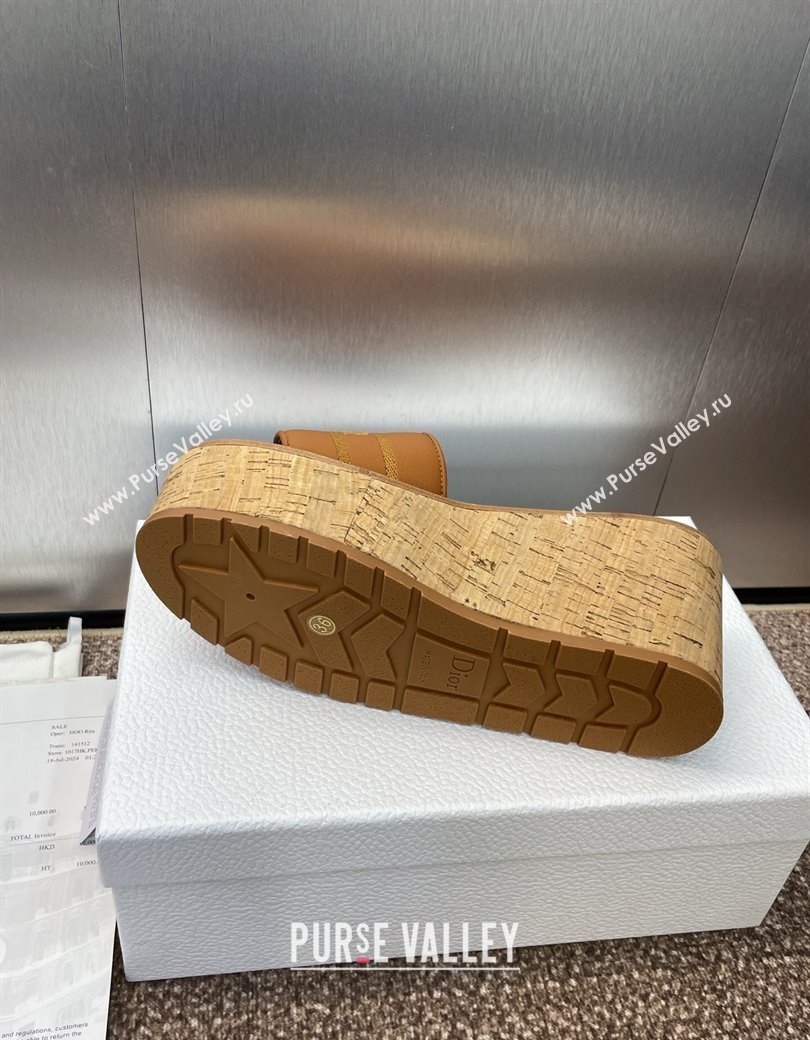 Dior Dway Platform Wedge Slides Sandal 10cm in Grained Calfskin Brown 2025 0822 (JC-250822044)