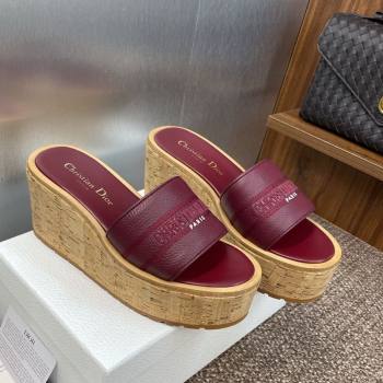Dior Dway Platform Wedge Slides Sandal 10cm in Grained Calfskin Burgundy 2025 0822 (JC-250822045)