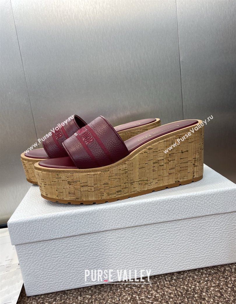 Dior Dway Platform Wedge Slides Sandal 10cm in Grained Calfskin Burgundy 2025 0822 (JC-250822045)